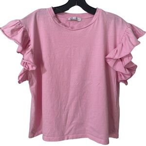 Zara Blush Pink Tee Ruffle Sleeves